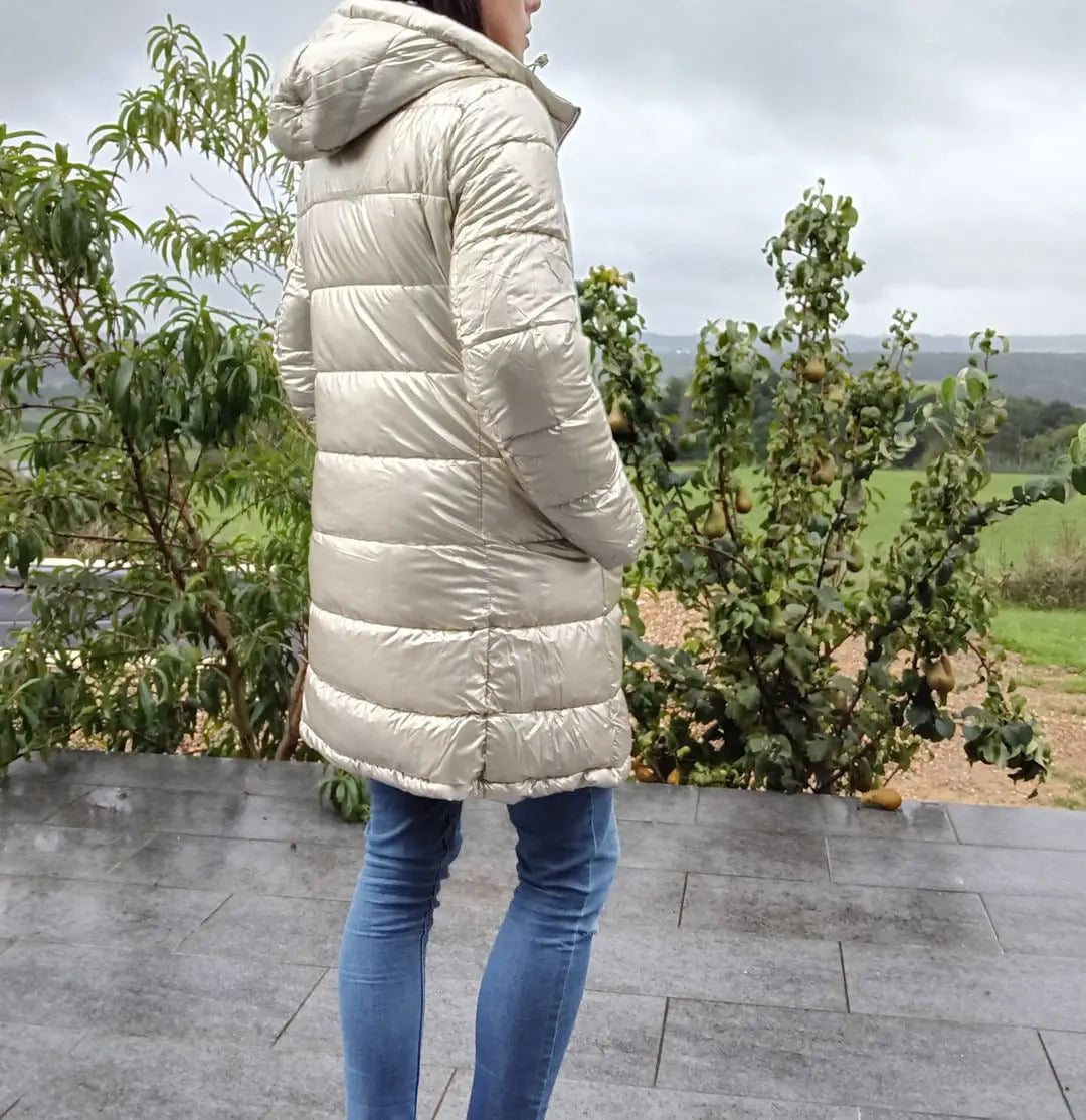 Melya Melody - Manteau long réversible et imperméable matelassé kaki clair/doré Melya Melody