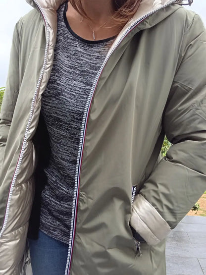 Melya Melody - Manteau long réversible et imperméable matelassé kaki clair/doré Melya Melody