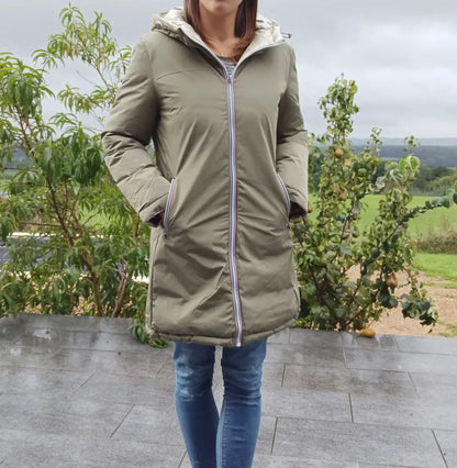Melya Melody - Manteau long réversible et imperméable matelassé kaki clair/doré Melya Melody
