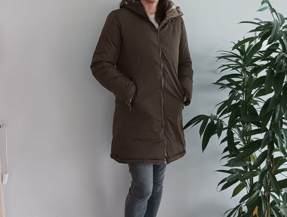 Melya Melody - Manteau long réversible et imperméable matelassé kaki marron/léopard - Le Petit Placard