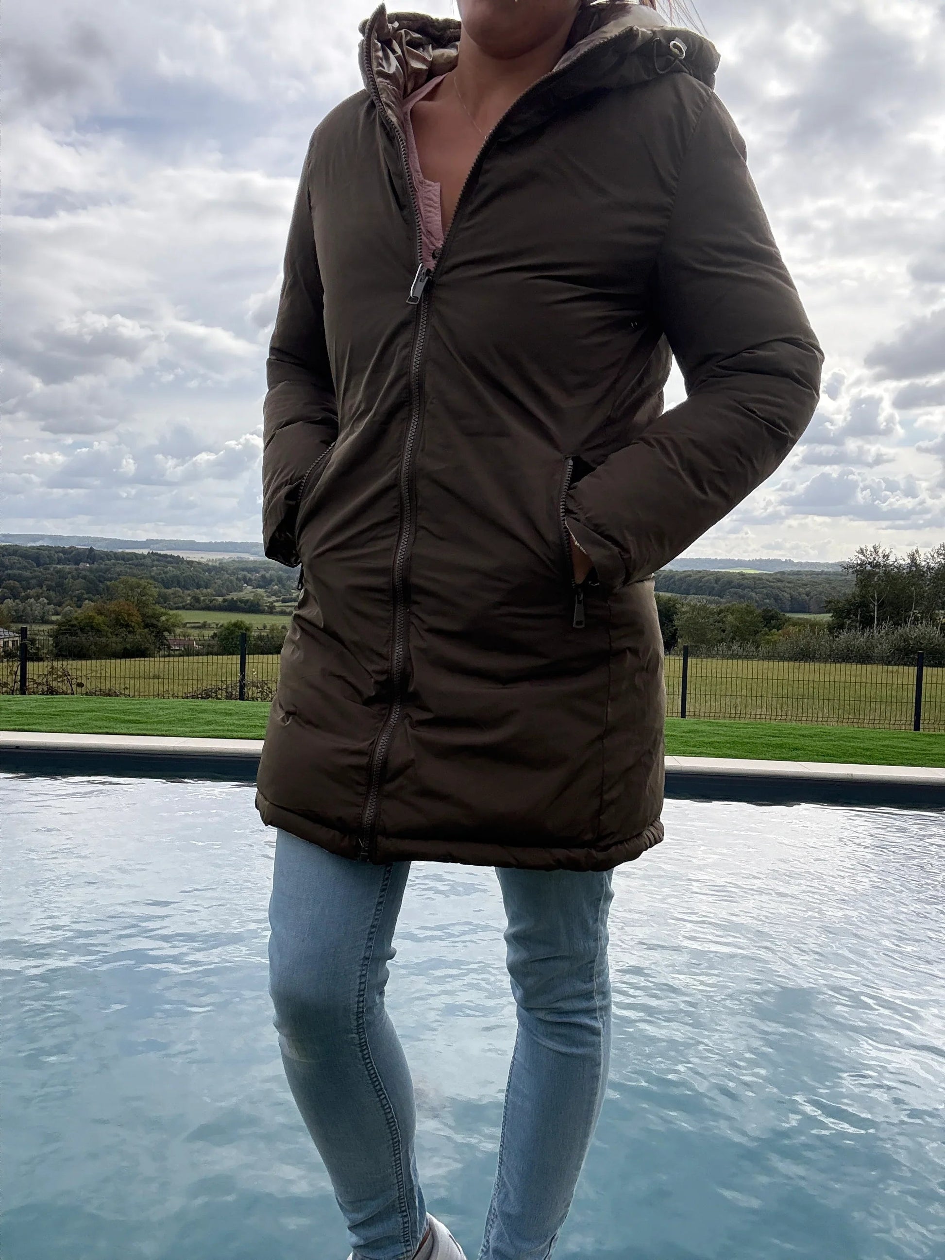 Melya Melody - Manteau long réversible et imperméable matelassé kaki marron/léopard Melya Melody