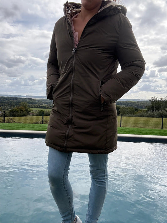 Melya Melody - Manteau long réversible et imperméable matelassé kaki marron/léopard Melya Melody