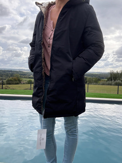 Melya Melody - Manteau long réversible et imperméable matelassé noir/léopard Melya Melody