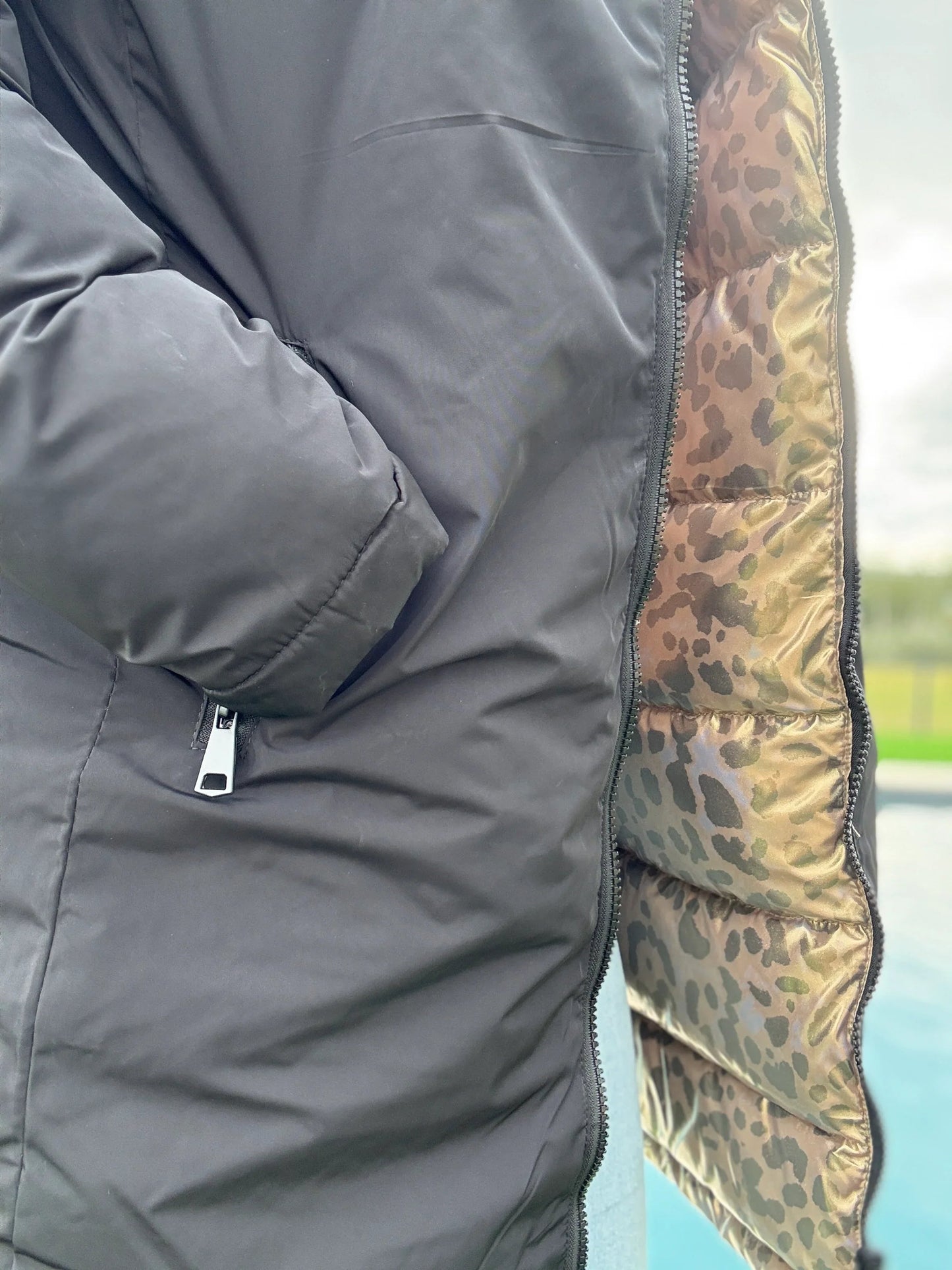 Melya Melody - Manteau long réversible et imperméable matelassé noir/léopard Melya Melody