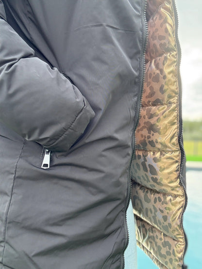 Melya Melody - Manteau long réversible et imperméable matelassé noir/léopard Melya Melody