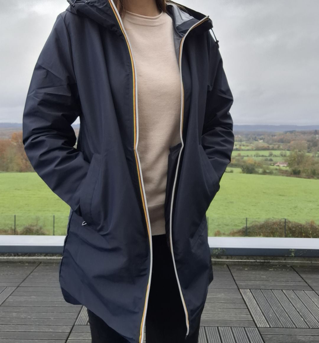 Melya Melody - Manteau mi long sous les fesses léger imperméable sans doublure bleu marine Melya Melody
