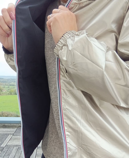 Manteau Court Réversible Imperméable Noir & Doré – Melya Melody Melya Melody