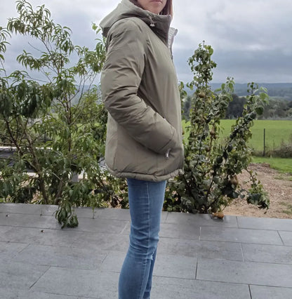 Manteau réversible imperméable Melya Melody pour femme, kaki d'un côté, doré de l'autre, tissu résistant à l'eau, style tendance