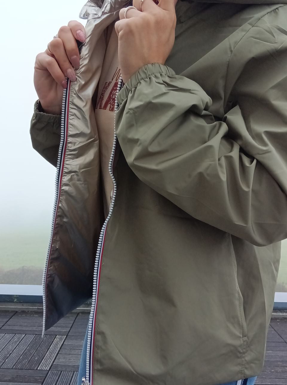 Melya Melody - Manteau court léger imperméable kaki réversible doré Melya Melody