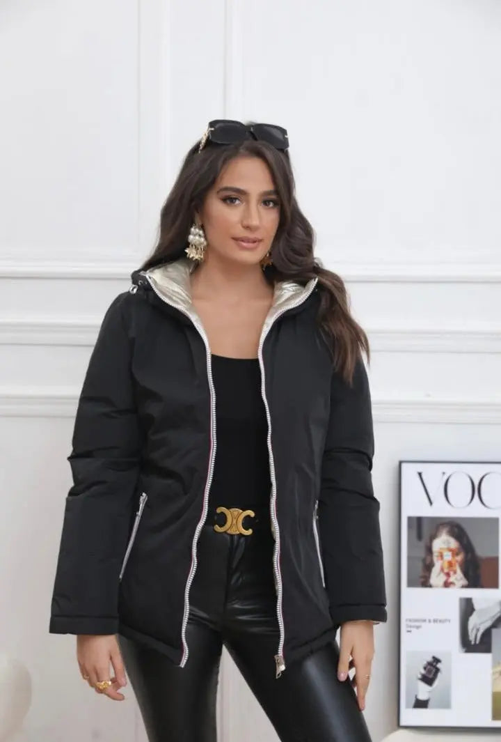 Melya Melody - Manteau court réversible et imperméable matelassé noir/doré Melya Melody