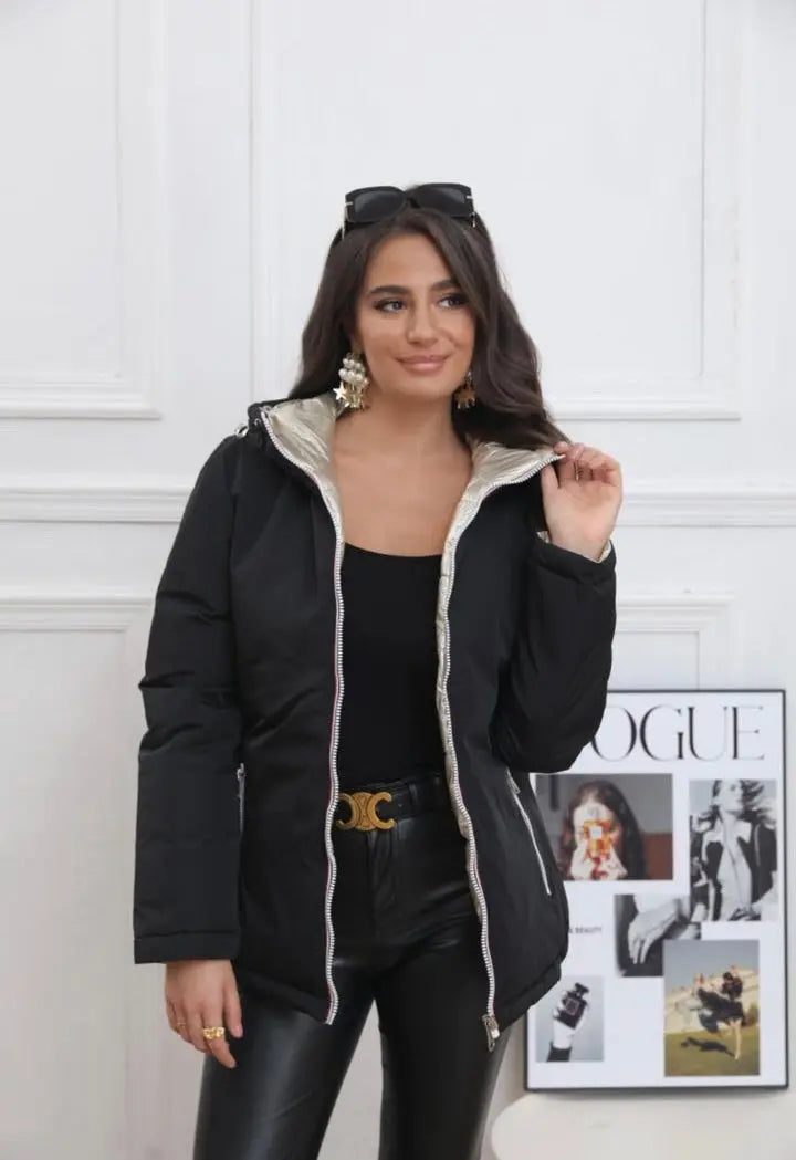Melya Melody - Manteau court réversible et imperméable matelassé noir/doré Melya Melody
