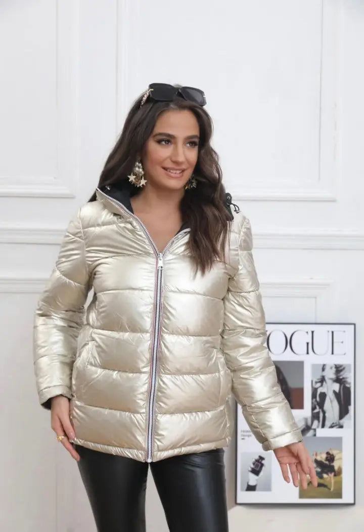 Melya Melody - Manteau court réversible et imperméable matelassé noir/doré Melya Melody