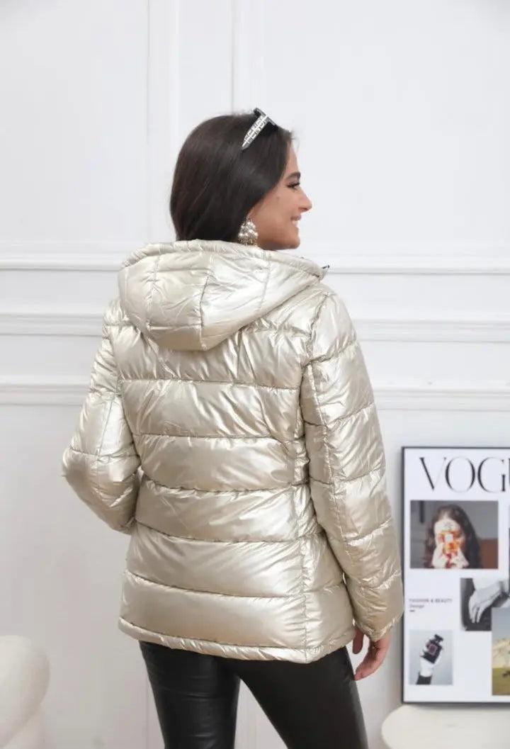 Melya Melody - Manteau court réversible et imperméable matelassé noir/doré Melya Melody