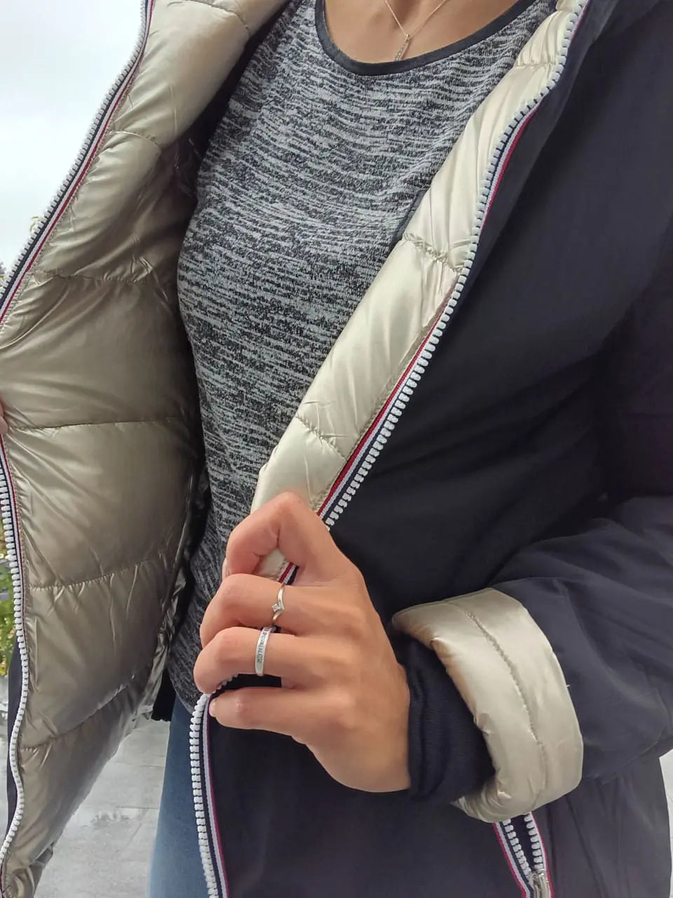 Melya Melody - Manteau court réversible et imperméable matelassé noir/doré Melya Melody
