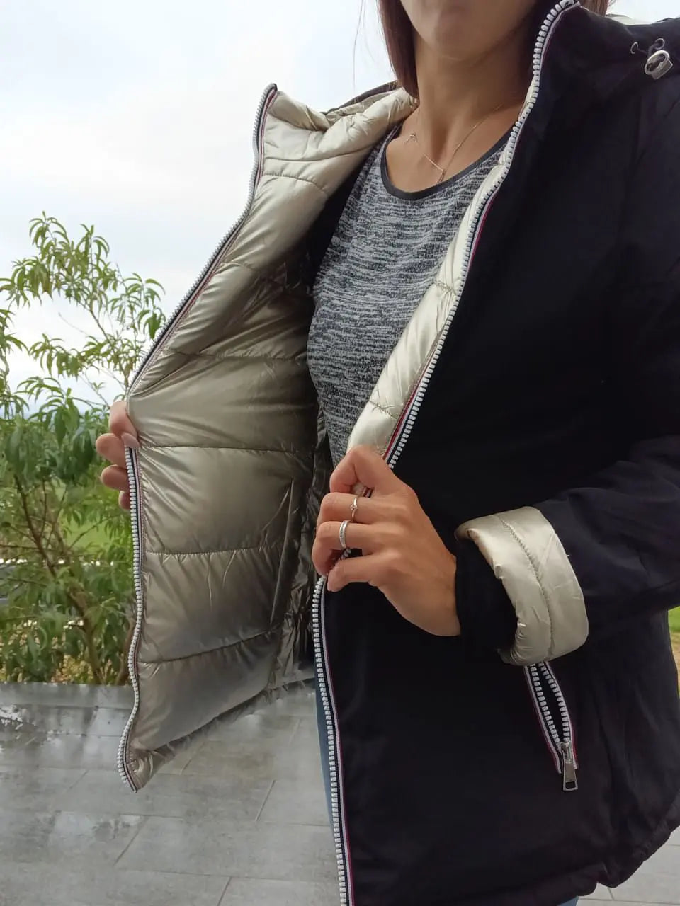 Melya Melody - Manteau court réversible et imperméable matelassé noir/doré Melya Melody