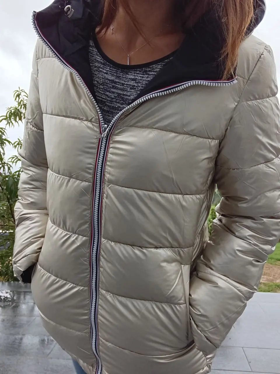 Melya Melody - Manteau court réversible et imperméable matelassé noir/doré Melya Melody