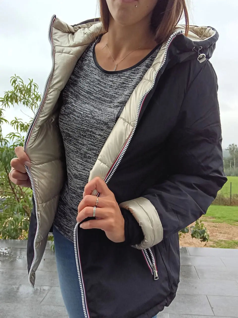 Melya Melody - Manteau court réversible et imperméable matelassé noir/doré Melya Melody