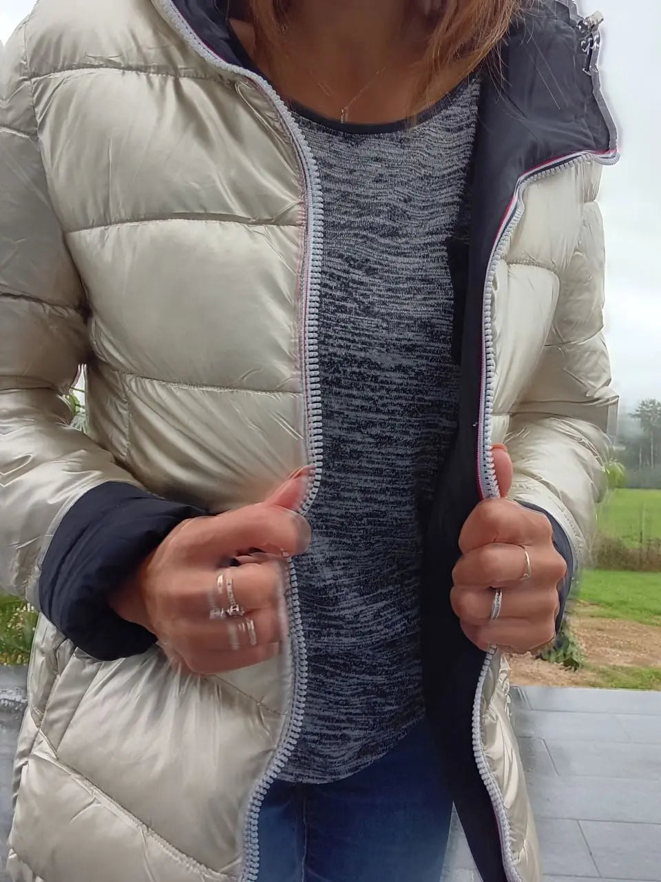 Melya Melody - Manteau court réversible et imperméable matelassé noir/doré Melya Melody