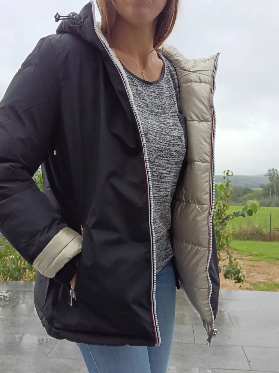 Melya Melody - Manteau court réversible et imperméable matelassé noir/doré Melya Melody