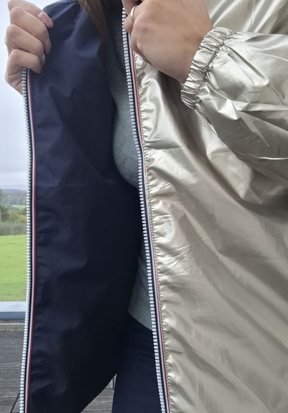 Melya Melody - Manteau court imperméable bleu marine réversible doré - Curvy Melya Melody