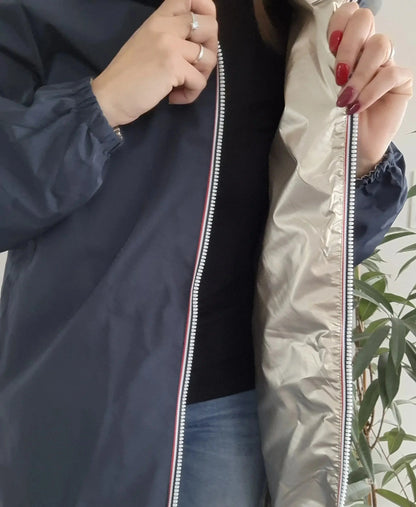Melya Melody - Manteau léger long réversible imperméable bleu marine doré Curvy Melya Melody