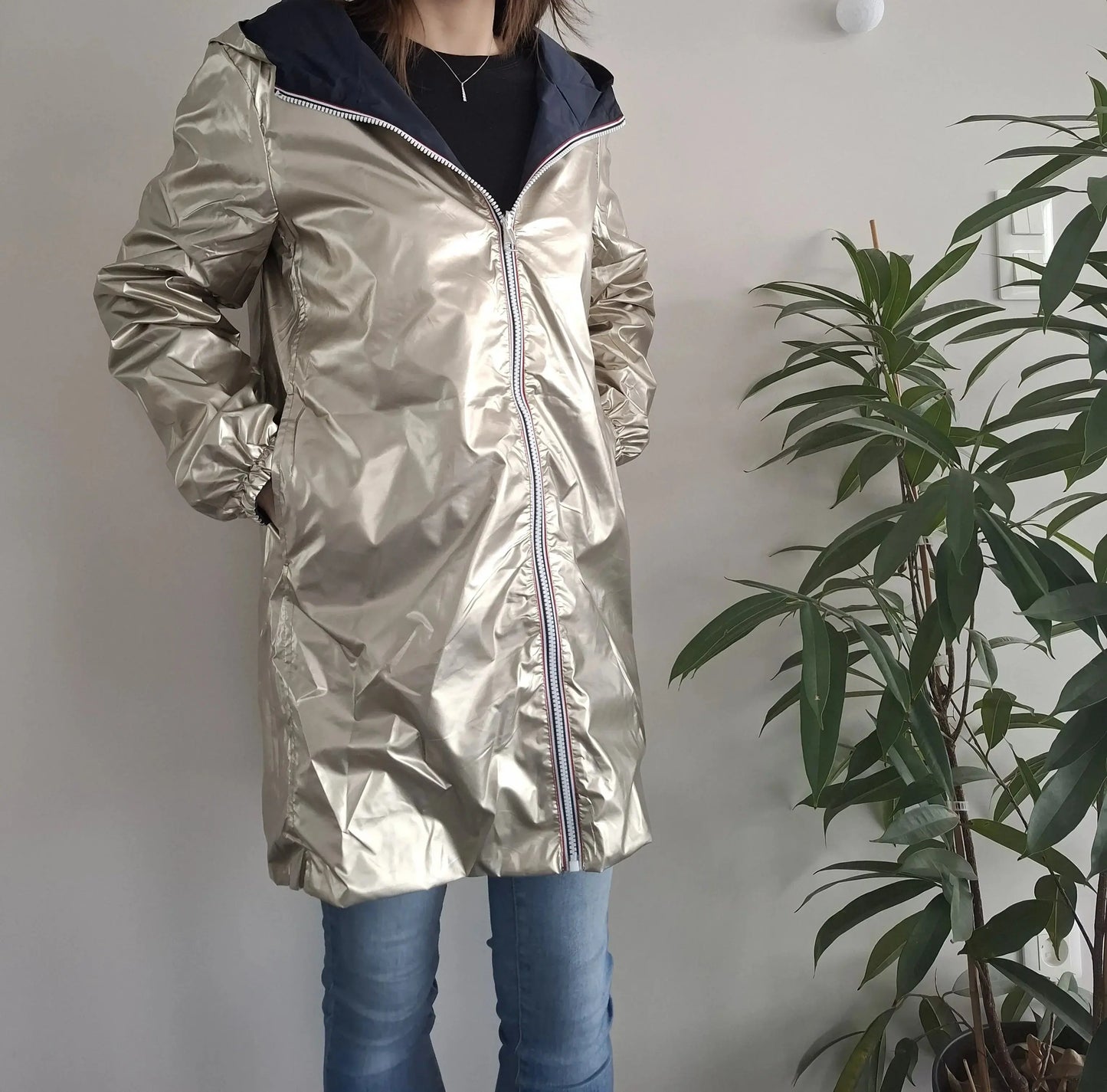 Melya Melody - Manteau léger long réversible imperméable bleu marine doré Curvy Melya Melody