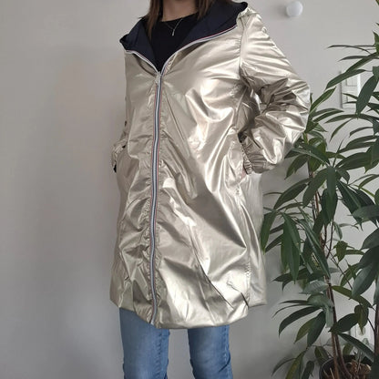 Melya Melody - Manteau léger long réversible imperméable bleu marine doré Curvy Melya Melody
