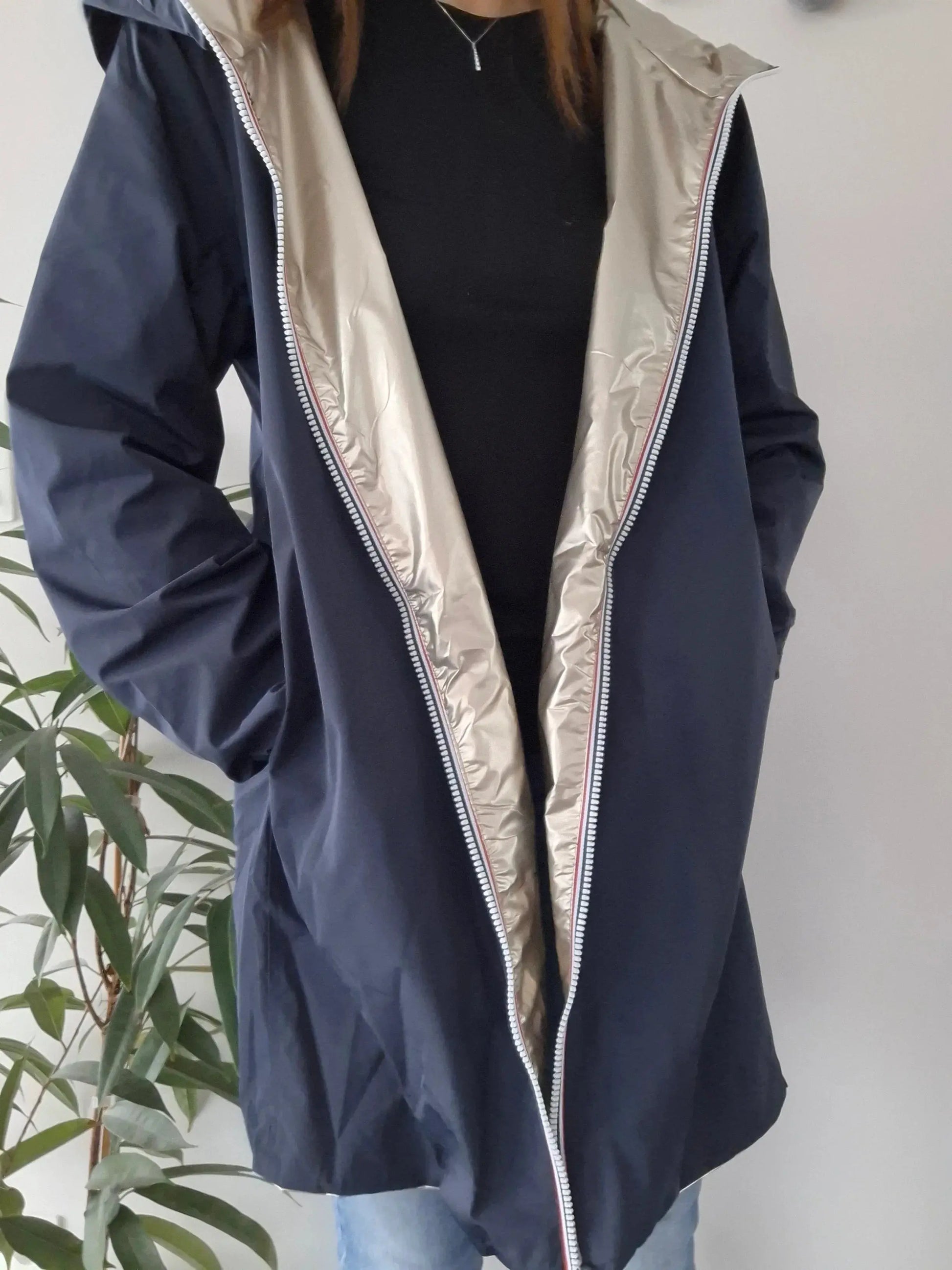 Melya Melody - Manteau léger long réversible imperméable bleu marine doré Curvy Melya Melody