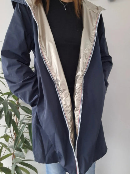 Melya Melody - Manteau léger long réversible imperméable bleu marine doré Curvy Melya Melody