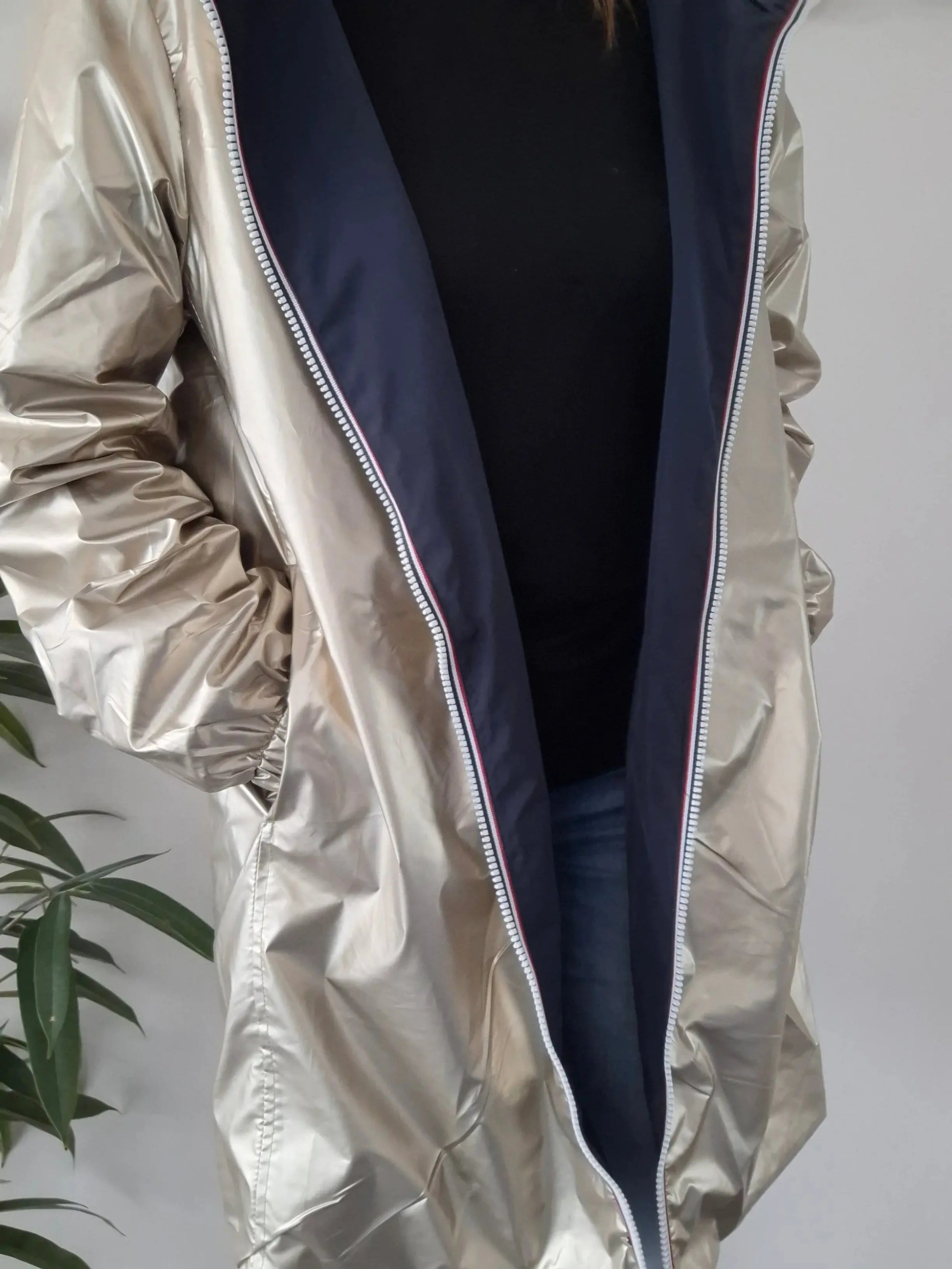 Melya Melody - Manteau léger long réversible imperméable bleu marine doré Curvy Melya Melody