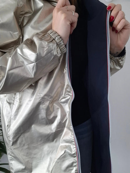 Melya Melody - Manteau léger long réversible imperméable bleu marine doré Curvy Melya Melody