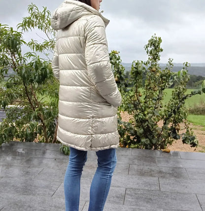 Melya Melody - Manteau long réversible et imperméable matelassé kaki clair/doré - Curvy - Le Petit Placard