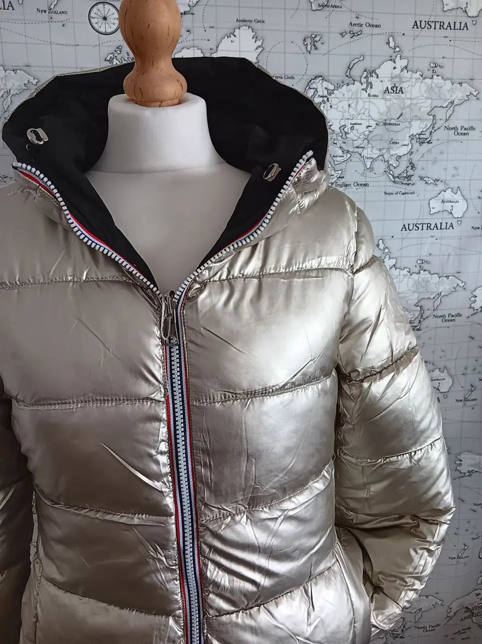 Melya Melody - Manteau long réversible et imperméable matelassé noir/doré - Curvy Melya Melody