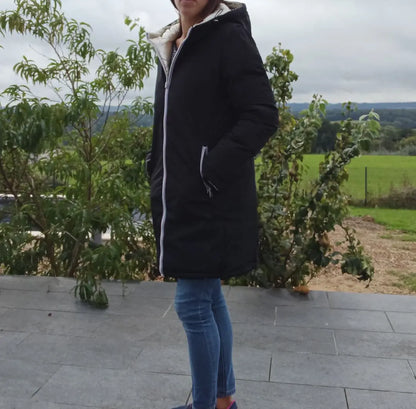 Melya Melody - Manteau long réversible et imperméable matelassé noir/doré - Curvy Melya Melody