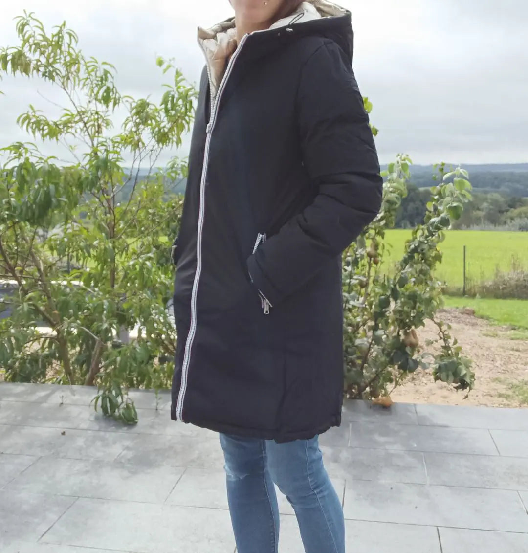 Melya Melody - Manteau long réversible et imperméable matelassé noir/doré - Curvy Melya Melody