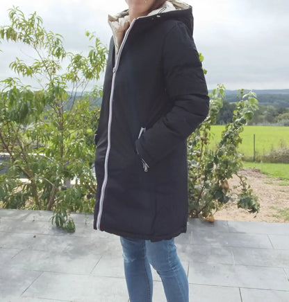 Melya Melody - Manteau long réversible et imperméable matelassé noir/doré - Curvy Melya Melody