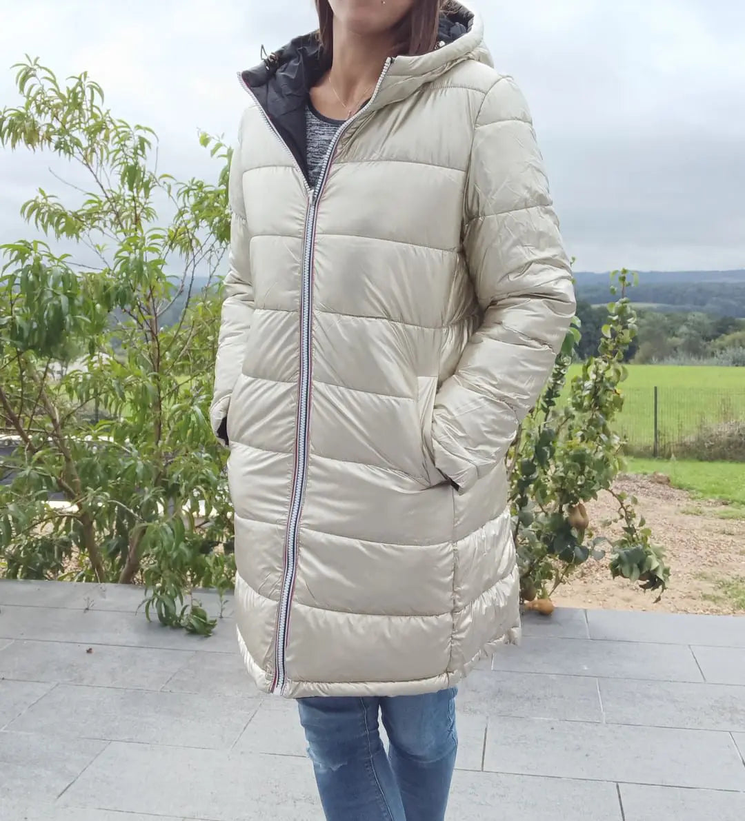 Melya Melody - Manteau long réversible et imperméable matelassé noir/doré - Curvy Melya Melody