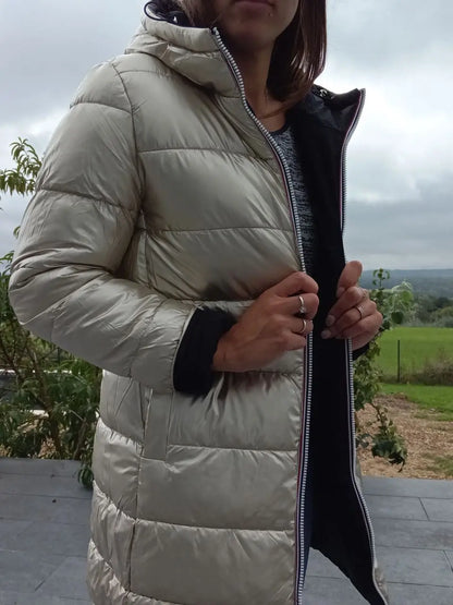 Melya Melody - Manteau long réversible et imperméable matelassé noir/doré - Curvy Melya Melody