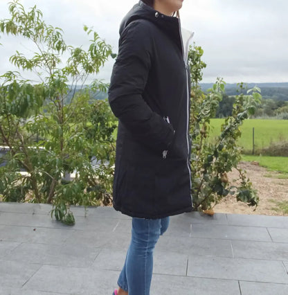Melya Melody - Manteau long réversible et imperméable matelassé noir/doré - Curvy Melya Melody