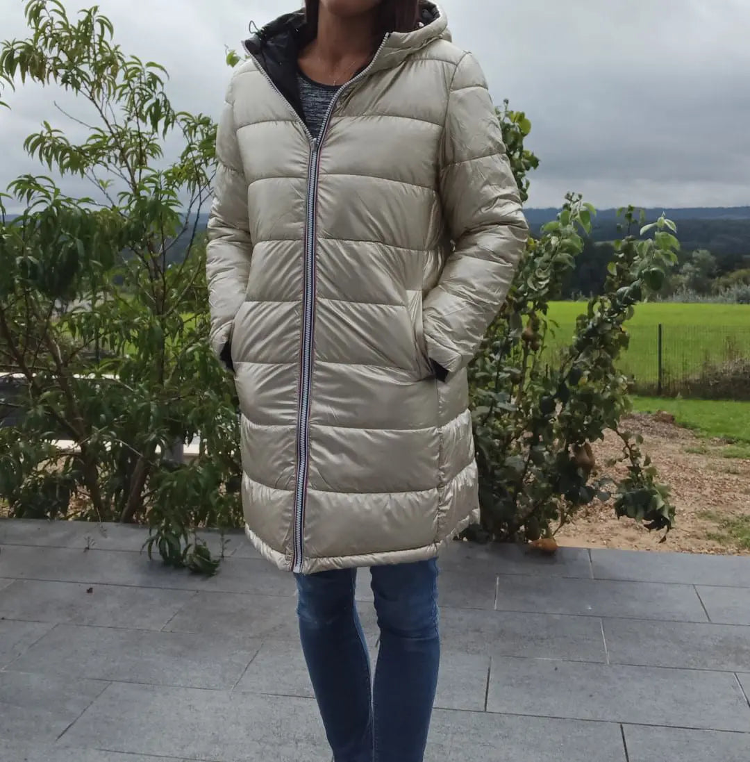 Melya Melody - Manteau long réversible et imperméable matelassé noir/doré - Curvy Melya Melody