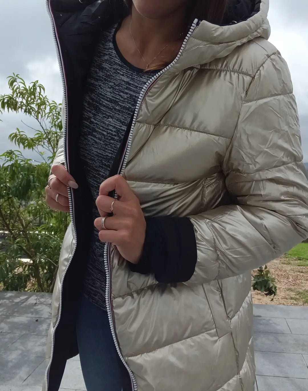 Melya Melody - Manteau long réversible et imperméable matelassé noir/doré - Curvy Melya Melody