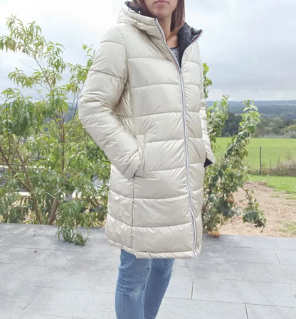 Melya Melody - Manteau long réversible et imperméable matelassé noir/doré - Curvy Melya Melody