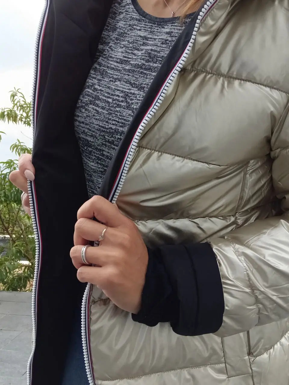 Melya Melody - Manteau long réversible et imperméable matelassé noir/doré - Curvy Melya Melody