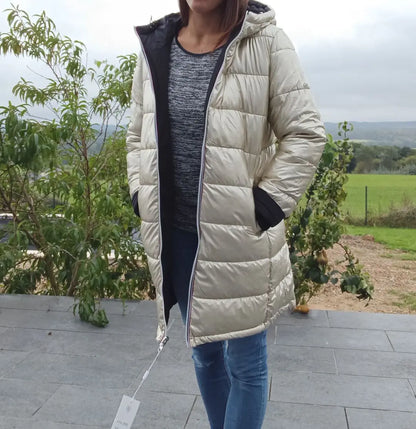 Melya Melody - Manteau long réversible et imperméable matelassé noir/doré - Curvy Melya Melody