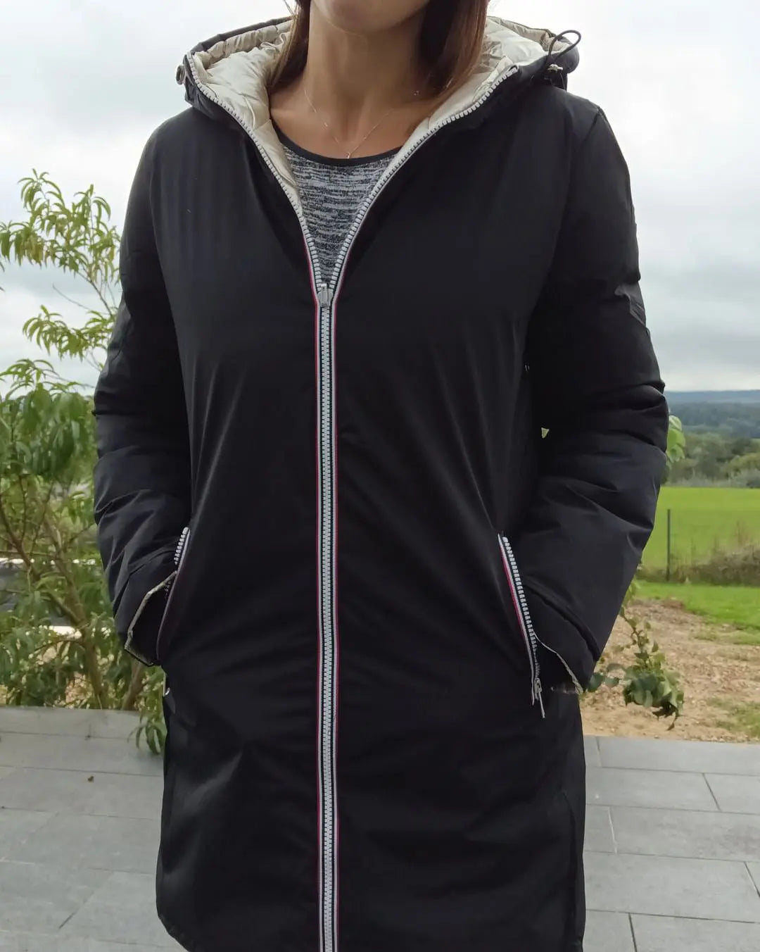 Melya Melody - Manteau long réversible et imperméable matelassé noir/doré - Curvy Melya Melody