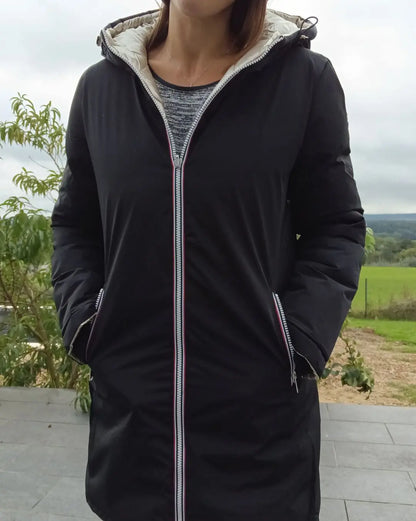 Melya Melody - Manteau long réversible et imperméable matelassé noir/doré - Curvy Melya Melody