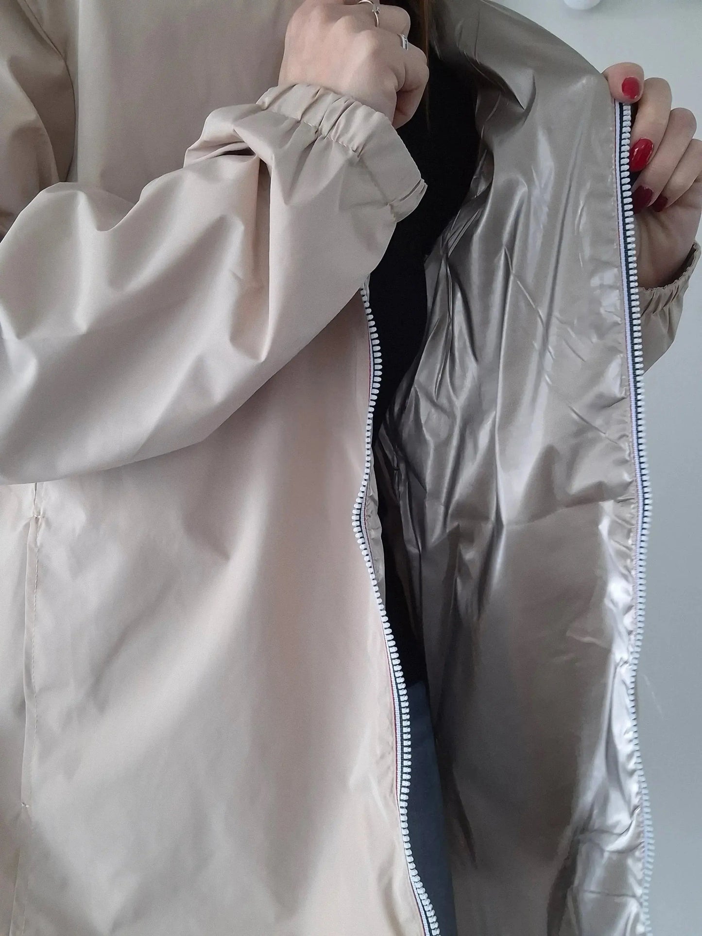 Melya Melody - Manteau long réversible imperméable beige doré Curvy Melya Melody