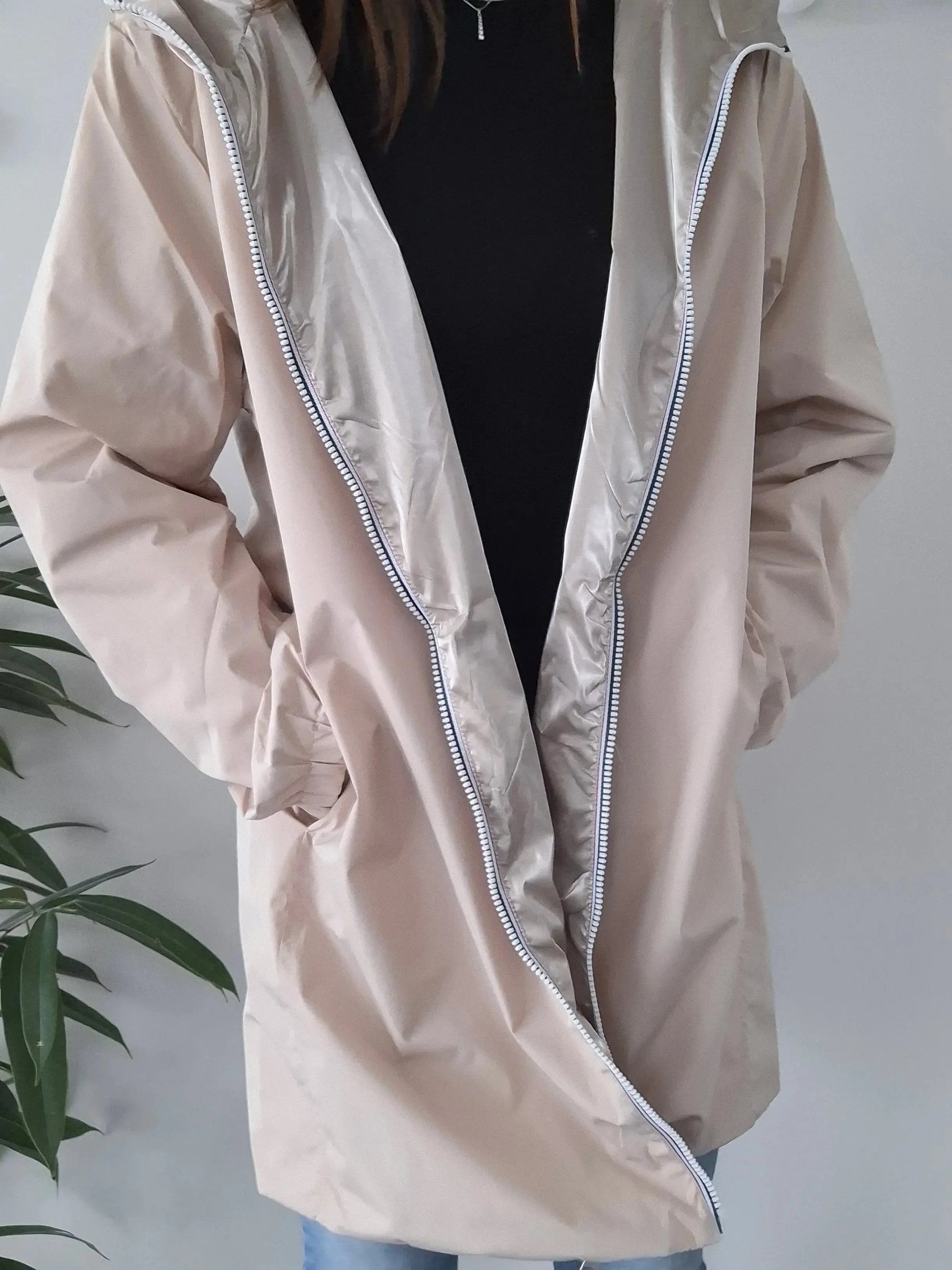 Melya Melody - Manteau long réversible imperméable beige doré Curvy Melya Melody