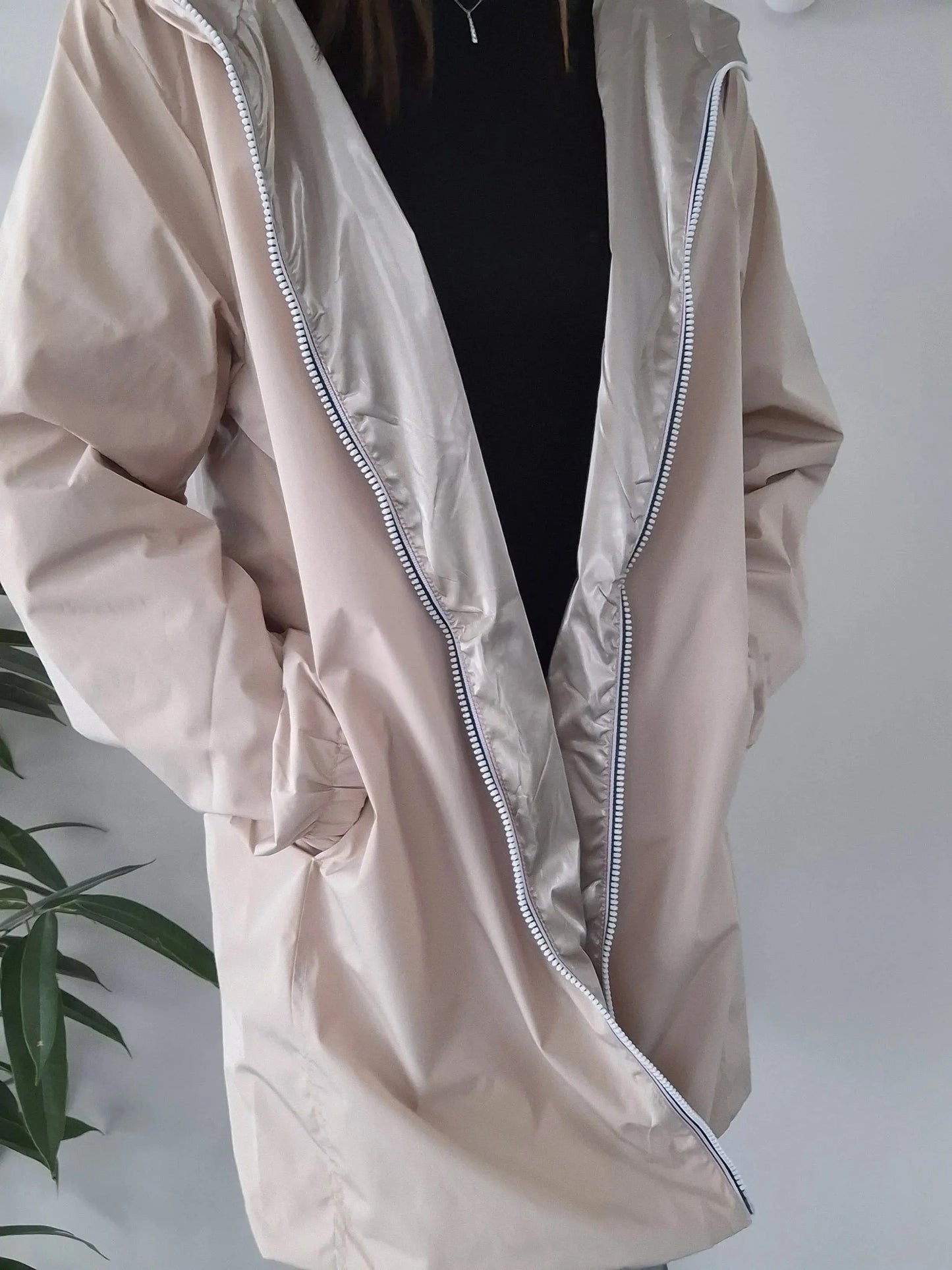 Melya Melody - Manteau long réversible imperméable beige doré Curvy Melya Melody