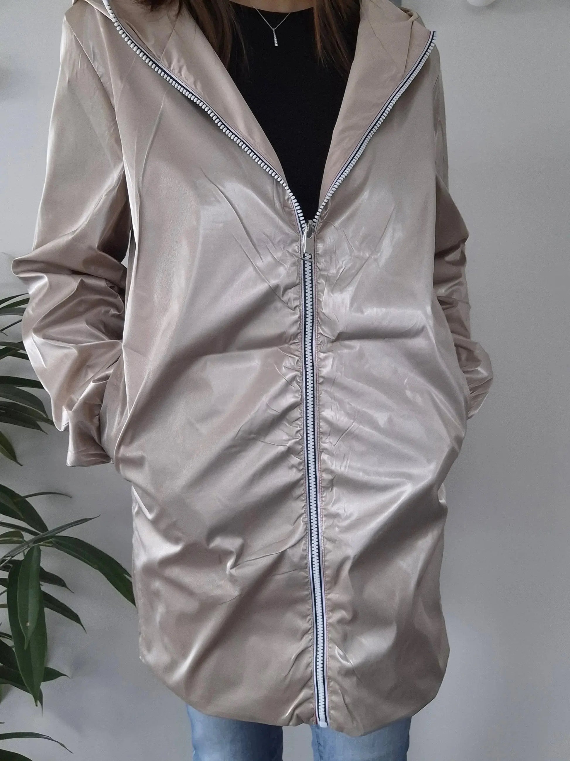 Melya Melody - Manteau long réversible imperméable beige doré Curvy Melya Melody